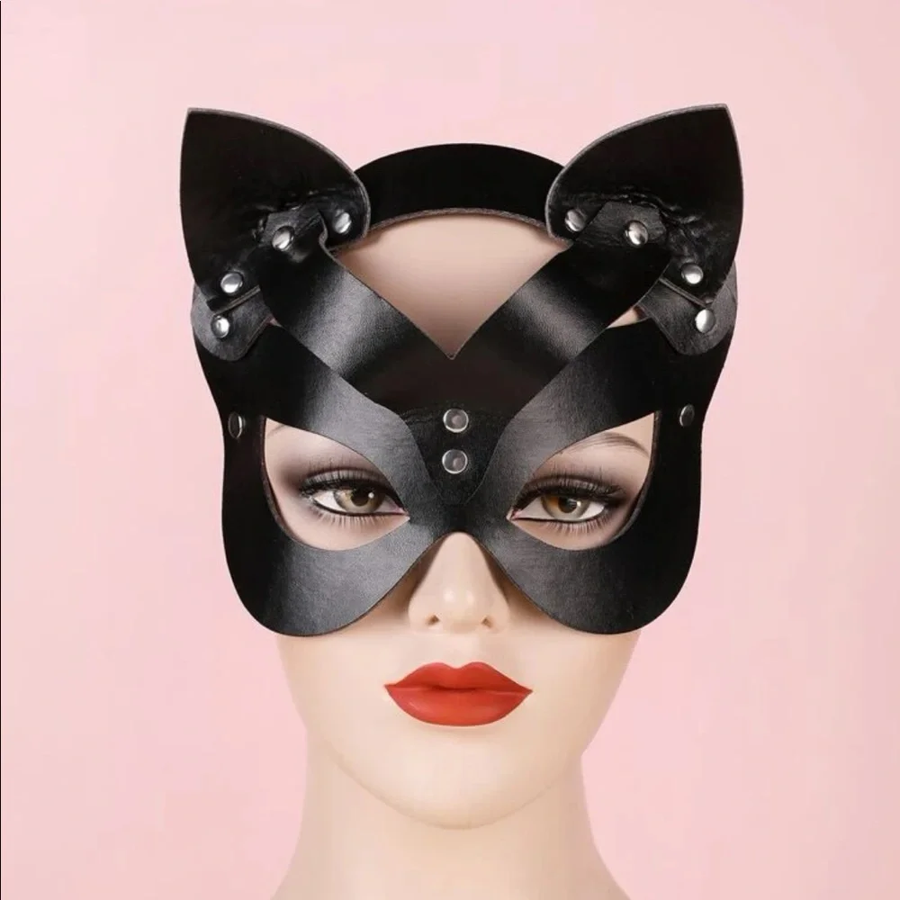 Cat Halloween Eye Mask Faux Leather New